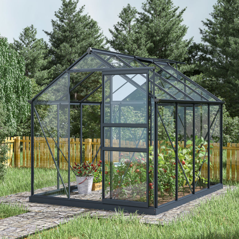 4.57m² Garden Greenhouse in Anthracite Aluminum and 4mm Tempered Glass - RINCA